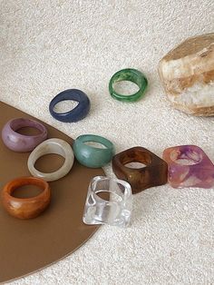 Colorful Rings Aesthetic, Resin Rings Aesthetic, Acrylic Rings, Colorful Rings, Resin Rings, Acrylic Ring, Jewelry Halloween, Y2k Accessories, Rings Women