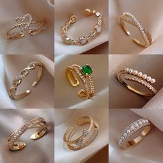 Luxury Gold Color Pearl Zircon Rings for Woman Vintage Sexy Open Ring Party Joint Ring Fashion Elegant Jewelry Gifts Real Gold Necklace, Acrylic Ring, Simple Diamonds, Rings Jewelry Fashion, Trendy Ring, Ring Fashion, Party Rings, Geometric Ring, Zircon Ring