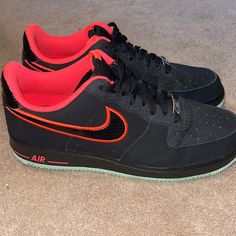 Black Suede With Solar Red And Mint Green. Multiple Designs On The Suede/Shoe. Worn 3x. Minimal Wear And In Good Condition. “Yeezy” No Box. Nike Air Force 1 With Contrast Sole For Streetwear, Black High-top Nike Air Force 1 With Contrast Sole, Nike Black Athleisure Custom Sneakers, Nike Black Custom Sneakers For Athleisure, Nike Air Force 1 Black With Contrast Sole, Nike Air Force 1 Low-top Black With Contrast Sole, Nike Air Force 1 Low-top Red Sole For Streetwear, Sporty Nike Air Force 1 With Red Sole, Nike Air Force 1 With Red Sole For Streetwear