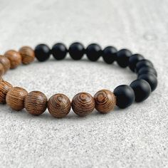 wenge wood and matte onyx beaded bracelet for men Shambala Bracelet, Wood Beads Jewelry, Macrame Angel, Wooden Beaded Bracelets, Wenge Wood, Slide Bracelet, Wood Bead Bracelet, Black Onyx Bracelet, Wood Bracelet