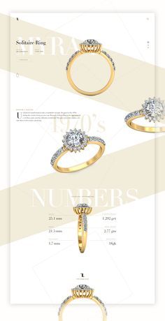 three different types of engagement rings on a white and yellow background