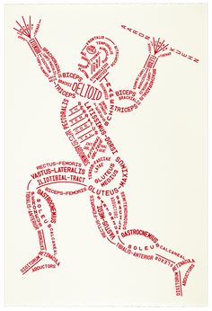 an image of a man running with words in the shape of him on his chest