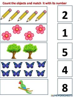 the worksheet for counting numbers with butterflies and flowers