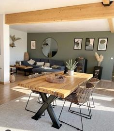 a living room filled with furniture and a wooden table