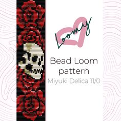 the bead loom pattern features a skull and roses