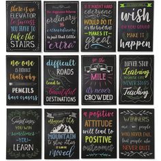 a set of nine chalkboard signs with different sayings