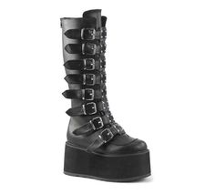 Damned-318 Black Platform Boots Demonia Damned 318, Demonia Boots, Goth Shoes, Goth Boots, Demonia Shoes, Dr Shoes, Light Up Shoes, Black Vegan, Buckle Boots