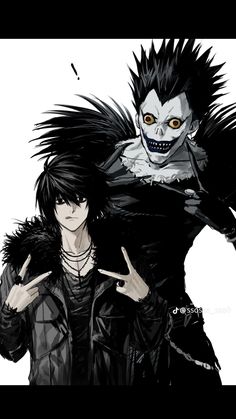 two anime characters with black hair and white makeup