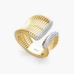 Embrace modern luxury with the Ribbed Open Cuff Diamond Ring. This eye-catching piece features a unique open cuff design, crafted from 14k or 18k solid gold (your choice). The ribbed texture adds depth and intrigue, while the edges of the cuff are adorned with sparkling pave-set diamonds, adding a touch of glamour. This ring is a bold yet refined statement piece, perfect for the modern woman who appreciates minimalist elegance. - Handmade - Solid Gold - Total Diamond Carat Weight: 0.39 ctw  - G Jewellery Fashion Shoot, Unique Diamond Ring, Open Cuff Ring, Cuff Design, Solid Gold Bracelet, Cuff Ring, Unique Diamond Rings, Beautiful Gift Wrapping, Name Jewelry