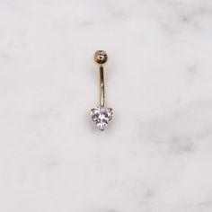 14K CZ Heart Belly Ring -14K Solid Gold Guarantee-14 gauge (standard)-1.02 grams-21.72mm length, 6.08mm width-Made with love in NYC♡ Belly Button Jewelry, Lightning Bolt Earrings, Paw Print Charm, Cuff Jewelry, Snake Earrings, Belly Ring, Button Jewelry, Diamond Star, Star Bracelet