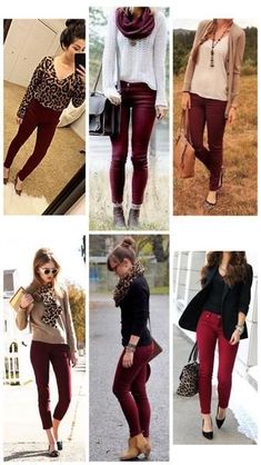 Oxblood Pants Outfit, Outfits With Plum Colored Pants, Wine And Paint Outfit Ideas, Maroon Jeans Outfit Women, Burgandy Pants Outfits Winter, Burgundy Jeans Outfit Women, Maroon Courderoy Pants Outfit, Burgandy Pants Work Outfit, Burgandy Pants Outfits Casual