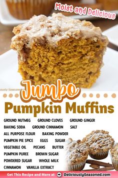 an advertisement for pumpkin muffins on a plate