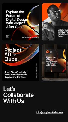 an advertisement for the project, let's collaborate with us on black and orange background