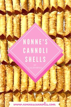 an image of some food that is in the middle of it with text reading nonne's cannoli shells