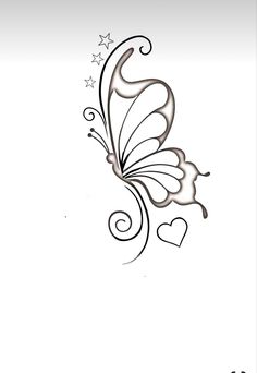 a butterfly tattoo design with hearts and stars