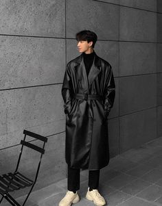 Gothic Coat, Mens Leather Coats, Streetwear Winter, Faux Leather Coat, Winter Fashion Coats, Trench Coat Men, Leather Trench, Double Breasted Trench Coat, Trench Coat Black