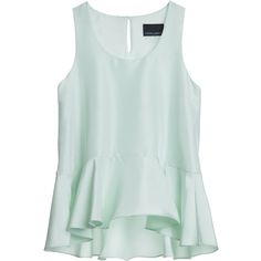 Cynthia Rowley Peplum Top (455 CAD) ❤ liked on Polyvore Mint Green Tank Top, Green Silk Shirt, Mint Green Shirts, Mint Shirt, Mint Green Tops, Peplum Shirt, Silk Tank Top, Green Tank Top