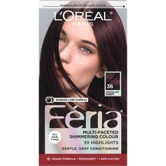 With L'Oreal Feria permanent hair color, what you see is the shimmer. Multi-Faceted shimmering color with 3X highlights delivers intensified, brilliant results. Inspired by fashion, Feria offers a twist on the traditional and gives edgy hair color - from bright red, platinum blonde, rose gold, metallic brown, to blue black hair color, these hair dye kits will transform your hair. Feria's prismatic color spectrum is custom-blended by L'Oreal master colorists for bold, head-turning shades – no app Loreal Hair Dye, Loreal Paris Feria, Feria Hair Color, Deep Black Hair, Blue Black Hair Color, Silver Hair Dye, Edgy Hair Color, Loreal Hair Color, Blue Black Hair