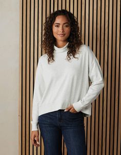 An elevated athleisure look. Made from our signature Puremeso fabric, this mid-weight style is insanely soft and comfortable. With a boxy fit that hits at the high hip, this pullover provides a flattering silhouette. It features a slouchy and loose turtleneck, dropped shoulders, rib cuffs, rib bottom band, and a slightly curved hi-low hem. Inspired by the need for elevated and refined athleisure, the slouchy funnel neck adds effortless styling and is perfect for everyday wear.PuremesoWhen we sta Elevated Athleisure, Loose Turtleneck, Henley Sweater, Overall Dress, Fall Shopping, Funnel Neck, Hat Shop, Funnel, Bottoms Pants