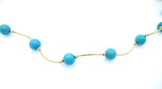 "Turquoise 14k Yellow Gold Necklace Measures 16.5 Inches Long or 42 cm 18 round turquoise beads measuring approximately 6 mm each Total weight: 6.2 Grams 082212-198V FEEL FREE TO MESSAGE ME WITH A BEST OFFER OR IF YOU WISH TO SEE MORE PICTURES! Save money! We combine shipping where you pay only $1.00 more for any additional items on the same order! * Back to Shop Watch and Wares? https://www.etsy.com/shop/watchandwares * Ready to purchase? Click the green button \"Add to cart\" * Have a question 14k Yellow Gold Necklace, Yellow Gold Necklace, Gold And Blue, Green Button, Blue Turquoise, Turquoise Beads, Turquoise Blue, Turquoise Necklace, Save Money