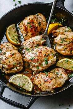 Garlic Lemon Baked Chicken Thighs - #baked #chicen #thighs #recipe #eatwell101- This baked chicken thighs recipe is so easy to make with only a handful of pantry ingredients and just one pan! - #recipe by #eatwell101® Lemon Garlic Chicken Thighs, Healthy Chicken Thigh Recipes, Lemon Chicken Thighs, Chicken Thighs Dinner, Garlic Baked, Baked Recipe, Baked Lemon Chicken, Chicken Breast Crockpot Recipes, Chicken Lemon