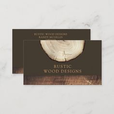 two business cards with wood designs on them