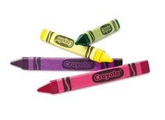 three crayons are shown in different colors