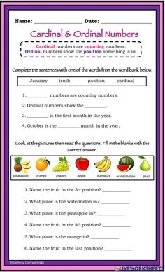 the cardinal and ordinary numbers worksheet for grade 1 students to practice their writing skills