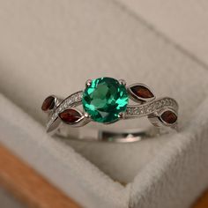 Emerald ring multistone ring leaf ring sterling silver Green Quinceanera Theme, Multistone Ring, Engagement Ring Round Cut, Green Gemstone Ring, Leaf Engagement Ring, Engagement Ring Round, Emerald Cut Rings, Cushion Cut Ring, London Blue Topaz Ring