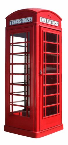 a red telephone booth on a white background