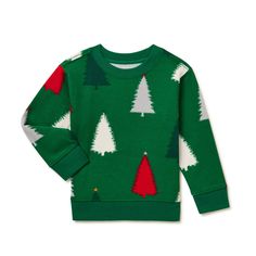 Your Little One Will Be Feeling Merry And Bright In This Long Sleeve Print Christmas Sweatshirt From Holiday Time. This Cozy Sweatshirt Is Made From A Soft Cotton Blend With A Fun Allover Print For Extra Comfort And Style This Holiday Season. Pair With Favorite Bottoms For Holiday Events. * Material: 60% Cotton/40% Polyester * Care: Machine Washable * Country Of Origin: Imported * Neckline: Crewneck * Closure: Pullover Style * Sleeves: Long Sleeves * Pockets: None * Features: Allover Print; Ribb Playful Green Tops For Winter, Playful Long Sleeve Holiday Tops, Green Festive Top For Winter, Green Festive Tops For Winter, Green Cotton Holiday Top, Festive Green Tops For Winter, Green Cotton Top For Holidays, Green Long Sleeve Holiday Top, Green Crew Neck Top For Playtime