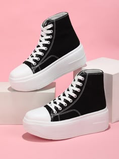 Black Preppy Collar   Plain Canvas Embellished   Women Shoes Sneakers For Teenage Girl, Korean Shoes Outfit, Korean Fashion Shoes, Boys Dressing, Girls Shoes Teenage, Sports Shoes For Girls, High Platform Shoes, Korean Shoes, Converse Womens