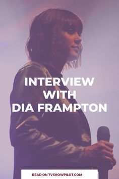 a woman holding a microphone with the words interview with diaa frampton on it