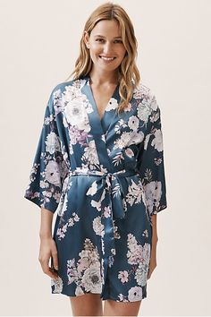 Wedding Day Robes, Women Silk Robe, Bridesmaid Robes Floral, Silky Robe, Flora Nikrooz, Kimono Floral, Anthropologie Wedding, Satin Kimono