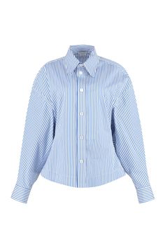 9073 BOTTEGA VENETA PINSTRIPE COTTON SHIRT Cotton Shirts Women, Striped Shirt Women, Boutique Moschino, Balloon Design, Cotton Long Sleeve Shirt, Stripe Shirt, Poplin Shirt, Luxury Retail, Luxury Fabrics