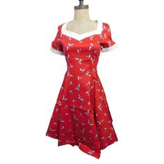 This Dressy Star Retro Style Dress Nwt Is An Elegant Choice For Women Who Appreciate Vintage Fashion. The Design Adds A Touch Of Whimsy To The Overall Classic Look. V Neckline, Cuffed Cap Sleeves, Zip Back Closure, And Stretch Cloth Fabric And Flared Skirt- Looks To Run Small Based On Measurements Features A Unique Cherry Print Pattern Styled In A Retro, Vintage Fashion New With Tags (Nwt) For Assured Quality Features: Chest: 32" Waist: 26" Hips: 42" Length From Shoulders: 38" Measurements Unstr Red Short Sleeve Dress For Christmas, Red Short Sleeve Christmas Dress, Red Short Sleeve Lined Dress, Fitted Midi Christmas Dress, Fitted Midi Length Christmas Dress, Retro Red Lined Dress, Fitted Knee-length Christmas Dresses, Vintage Fitted Christmas Dresses, Retro Fitted Christmas Dress