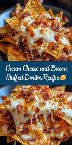 These Cream Cheese and Bacon Stuffed Doritos are the ultimate snack! Each Dorito is filled with creamy, tangy cheese and crispy bacon, making a fun, flavorful bite-sized treat. Perfect for parties, game nights, or anytime you want a deliciously unique appetizer. Doritos Dinner Recipes, Bacon Smores Recipe, Cream Cheese Stuffed Doritos, Bacon And Cream Cheese Stuffed Doritos, Cream Cheese Bacon Stuffed Doritos, Cream Cheese And Bacon Stuffed Doritos Chicken Recipe, Cream Cheese And Bacon Stuffed Doritos, Dorito Recipes, Tostitos Scoops Appetizers