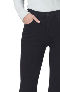 A high waist balances the slightly flared cut of these cropped jeans in versatile black stretch denim. 26 1/2" inseam; 16 1/2" leg opening; 11 1/4" front rise 88% cotton, 10% polyester, 2% spandex Machine wash, tumble dry Made in Turkey Black High Waist Cropped Jeans, Black Fitted Jeans With Cropped Leg, Modern High Rise Black Jeans, High Rise Black Cropped Jeans For Fall, Black High Rise Cropped Jeans For Fall, High Rise Black Flare Jeans For Workwear, Modern High Rise Black Bottoms, Black High Rise Cropped Jeans For Work, Flared Cropped Jeans For Workwear