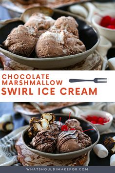 chocolate marshmallow swirl ice cream in a bowl