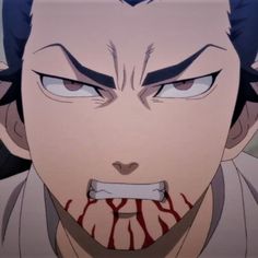 an anime character with blood on his face