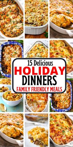 a collage of different images with the words holiday dinner family friendly meals on them