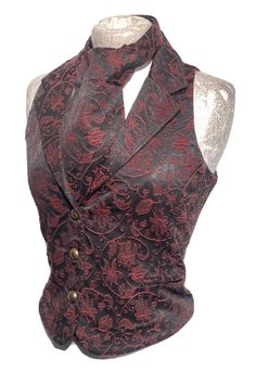 "C1/2 - C2/2 RA002X Gothic Steampunk maroon wine /Black Gothic Victorian Ivy design Waistcoat & matching Self Tie cravat in Same fabric. This is very well 2 pcs outfit with Waistcoat, cravat included  Back of the Waistcoat has back corseted It has antique brass buttons with 2 Sides functional pockets.  It fully satin lined. Please refer to photos  XS - Bust to fit 32\"  S - Bust to fit 34\" (armhole to armhole 36\") M - Bust to fit 36\" (armhole to armhole 38\") Front length 20.5\" Back length 19.5\" L to fit 38\"  Length 22\" XL to fit 40\" Length 23.5\" Please note:- Even though there is a choice of sizes, these are made to order and are customise to your requirements . I do not carry stock and hence do not do refunds. Please check the sizes before you commit to your purchase. Thank you Victorian Casual Wear, Fitted Vintage Vest For Costume Party, Vintage Fitted Vest For Costume Party, Elegant Fitted Vest For Costume Party, Elegant Fitted Vest For Costume, Fall Costume Vest Fitted, Fitted Steampunk Vest For Costume Party, Vintage Fitted Corset For Fall, Fitted Gothic Vest For Costume Party