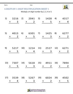 the worksheet for adding and subming multiplying numbers to one digit number