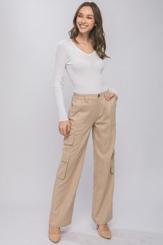 Khaki Linen Parachute Pants With Side Pockets Casual Hat