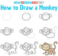 how to draw a monkey for kids with step by step instructions on how to draw