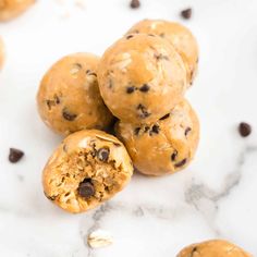 chocolate chip energy bites stacked on top of each other