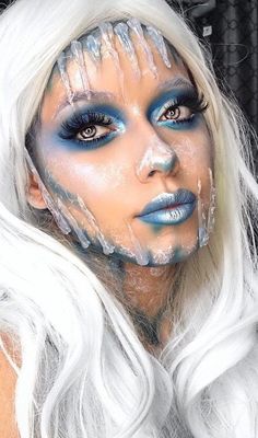 Winter Costume Makeup, Snowflake Halloween Costume, Winter Theme Makeup, Ice Fairy Makeup, Ice Makeup Looks, Ice Costume Halloween, Makeup Looks Christmas, Makeup Ideas Christmas