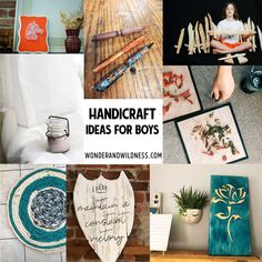 handcraft ideas for boys are featured in this collage with pictures and words on them