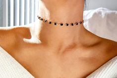 Adjustable with extender from 12.0 to 15.0 inches, for other custom lengths please add your preferred measurements in order note x diameter of the rhinestone is 0.5 cm (5 mm) Black Dainty Jewelry For Party, Adjustable Dainty Black Choker, Elegant Black Choker With Adjustable Chain, Black Choker Outfit, Black Necklace Elegant, Chocker Neckless, Noodle Necklaces, Choker Outfit, Jewel Choker