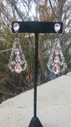 Dangle light pink and crystal earrings Blush Pink Earrings, Light Pink Crystal, Pink Dangle Earrings, Pink Crystal Earrings, Light Pink Flowers, Prom Earrings, Rose Blush, Pink Bridal, Holiday Earring